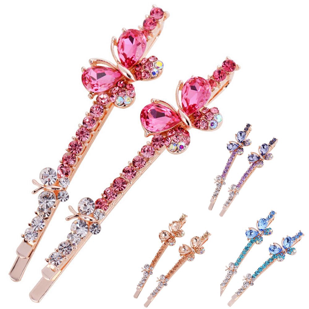 Cặp kẹp tóc hình bướm đính đá pha lê sang trọng thời trang phong cách Hàn Quốc cho nữ