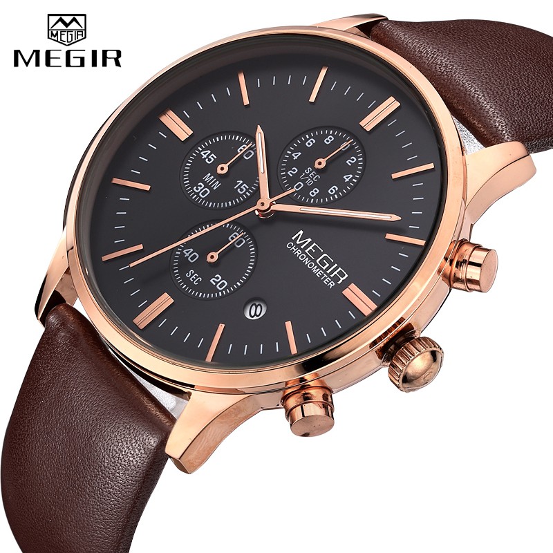 Đồng Hồ Đeo Tay Mặt Tròn Dây Da Sang Trọng Dành Cho Nam MEGIR