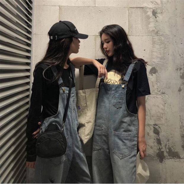 [ Sẵn s M 2xl 4xl ] Quần yếm bò jeans ulzzang có size bigsize / quần yếm ống suông rách gối xịn | BigBuy360 - bigbuy360.vn
