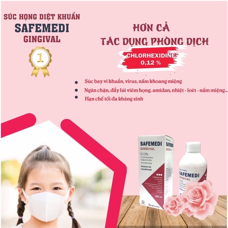 Nước súc miệng Safemedi Gingival 500ml Mediplantex ngăn ngừa mảng bám vi khuẩn, hôi miệng, sâu răng - CN12