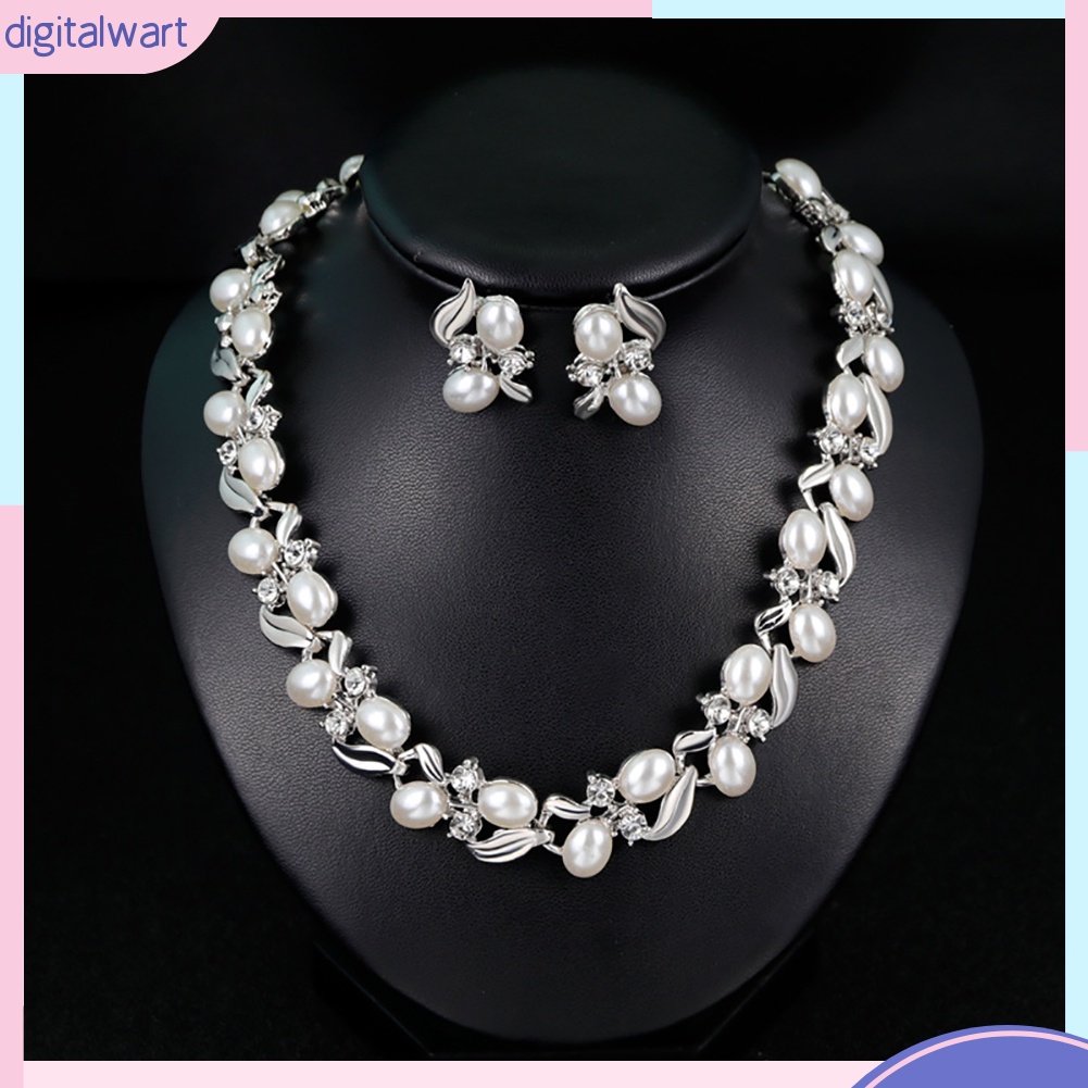 Bộ Vòng cổ + Bông Tai Đính Đá &amp; Ngọc Trai Giả Thời Trang Cho Nữ