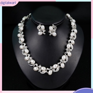 Bộ Vòng cổ + Bông Tai Đính Đá & Ngọc Trai Giả Thời Trang Cho Nữ