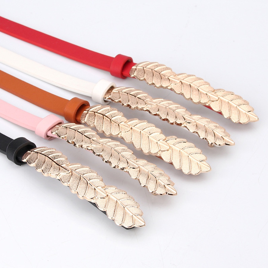 Thắt Lưng Da PU Khóa Hợp Kim Họa Tiết Chiếc Lá Thời Trang