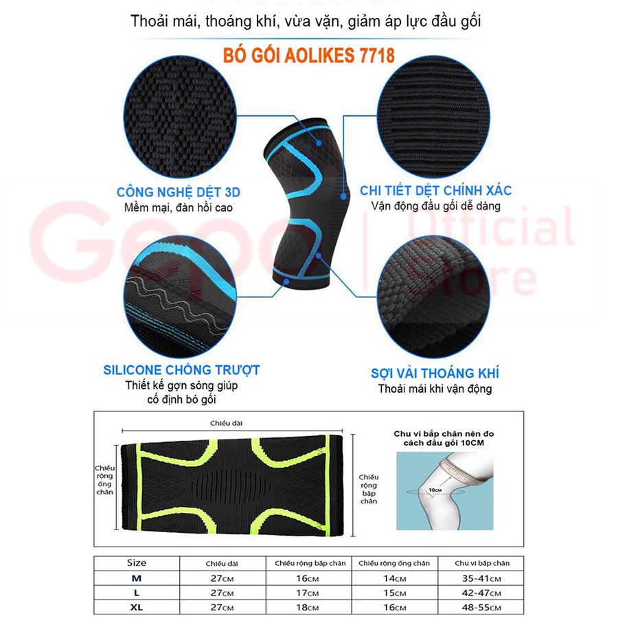 Bó gối thể thao bảo vệ đầu gối Aolikes AL7718