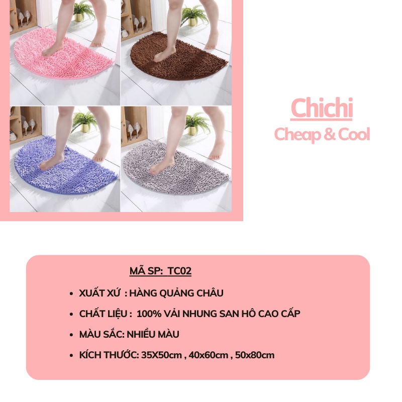 Thảm lau chân san hô bán nguyệt cao cấp chống trượt thấm nước nhà tắm nhà bếp phòng khách ChiChi TC02