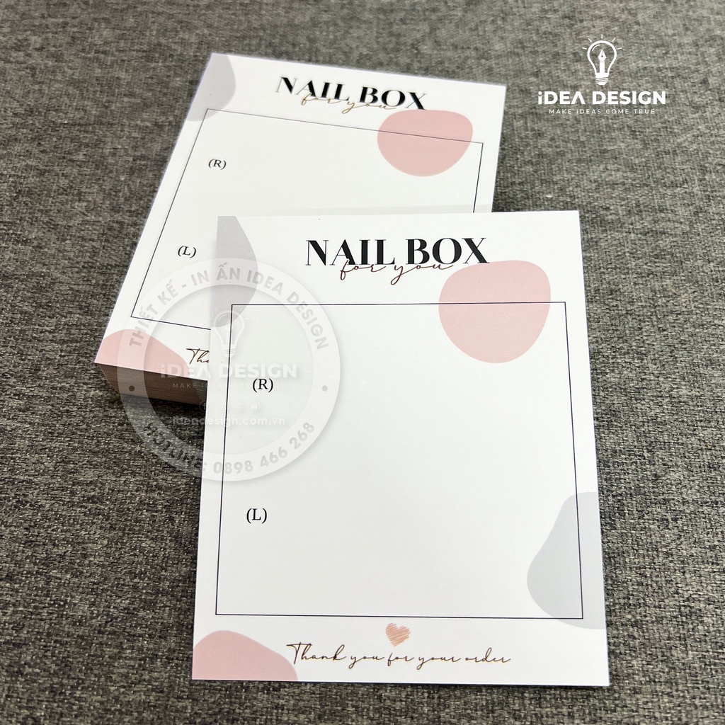 Bìa Nailbox, Thẻ Nail Box, Tag Gắn Móng Tay Giả - Size 9x11cm - Giấy C300 - Cán màng mờ - In Hoạ Tiết Sang Trọng