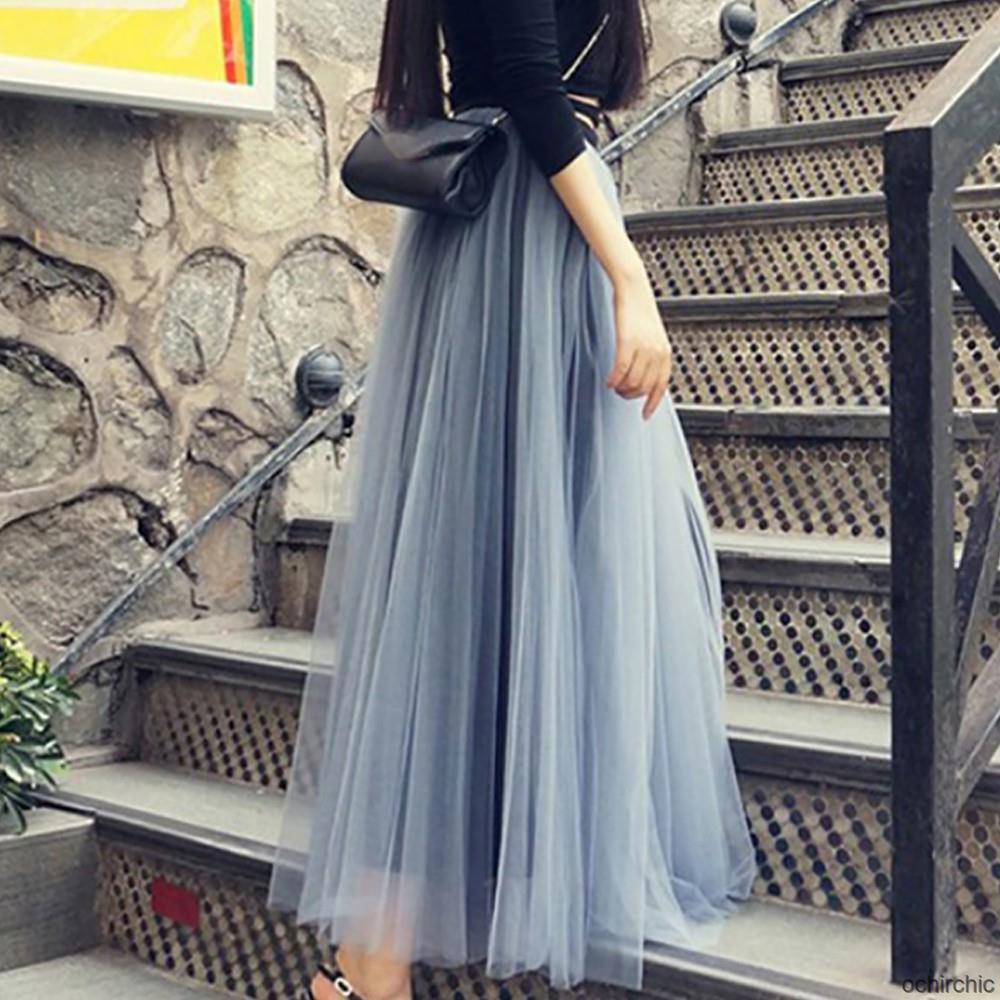 Chân váy dài phối ren lưới xuyên thấu thời trang quyến rũ cho nữ