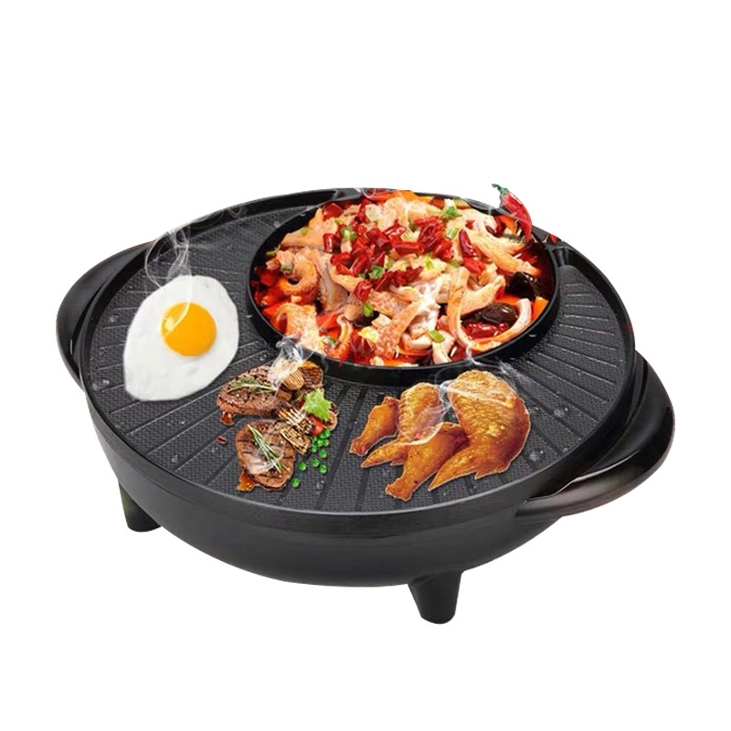 [Ảnh Tự Chụp] Bếp Nướng Điện BBQ + Lẩu 2 in 1 HONSHUAXI (nấu lẩu và nướng ) hình tròn Inox chống dính tiện lợi