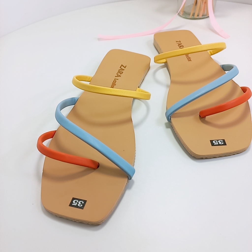 DÉP NỮ XỎ NGÓN PHỐI MÀUTHỜI TRANG 3 QUAI MẢNH ĐẾ BỆT XINH XẮN DỄ THƯƠNG HOTHIT MÃ D3QM MINHTUYETSHOES