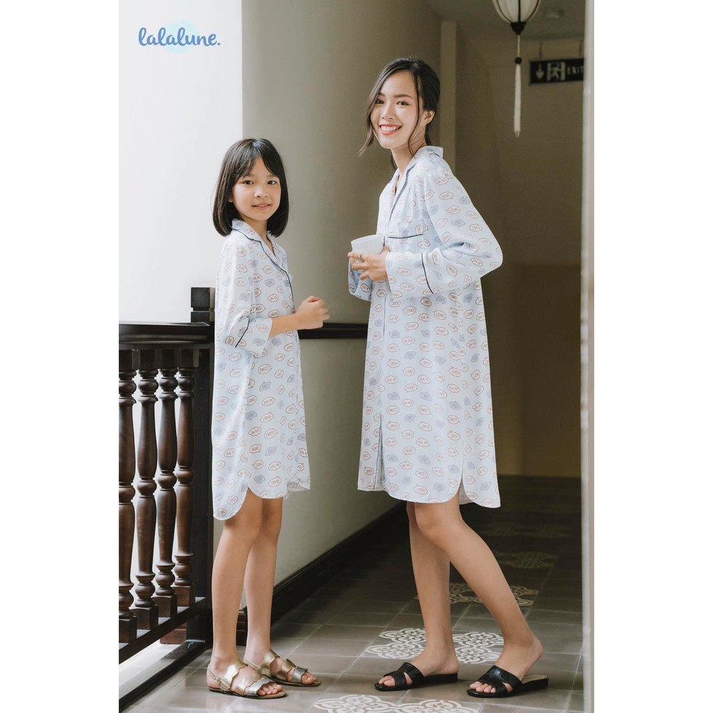 Váy ngủ cotton xanh love lalalune cho bé gái từ 2-7 tuổi