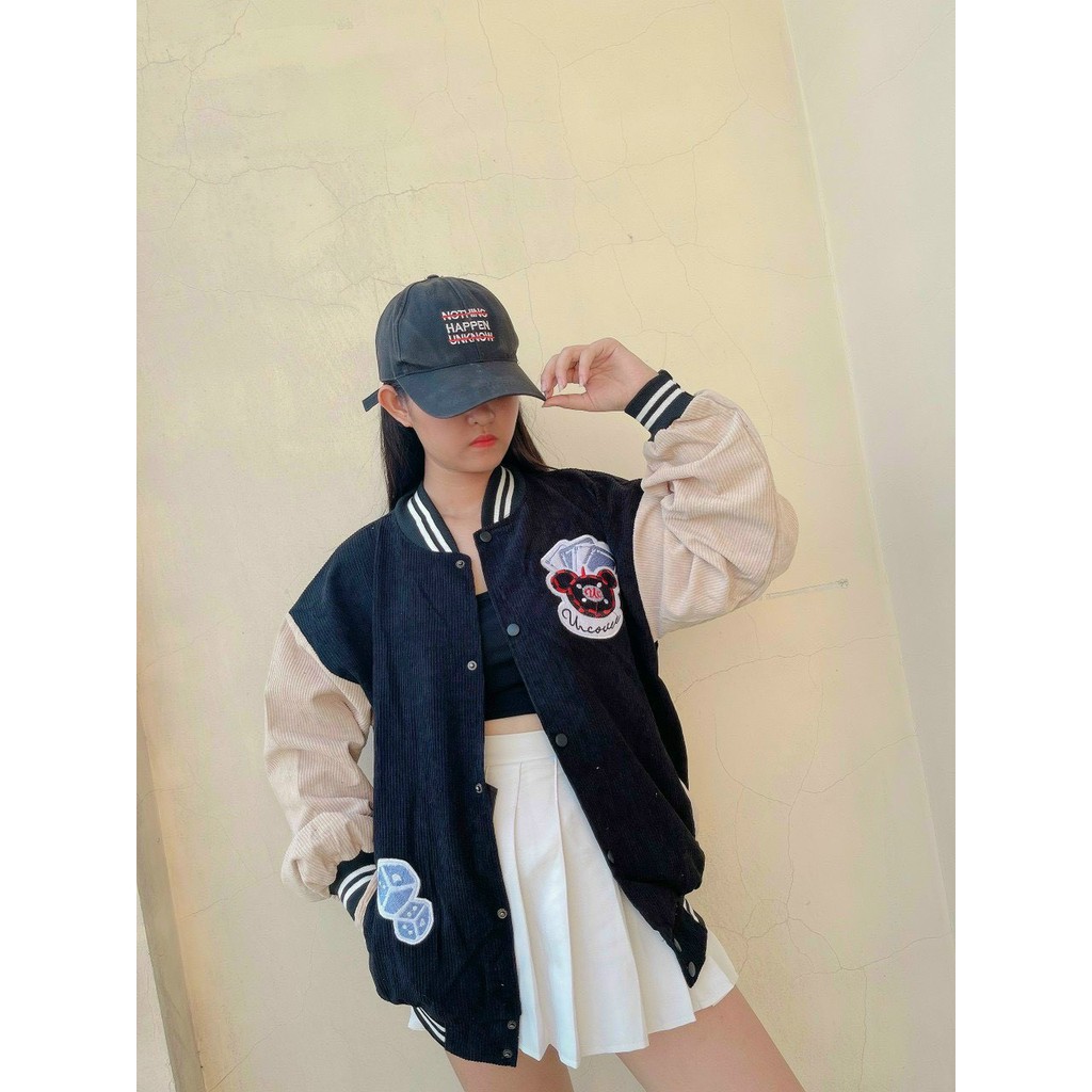 ÁO KHOÁC NHUNG PHONG CÁCH BOMBER BÓNG CHÀY THÊU LOGO CÁ TÍNH CỰC ĐẸP