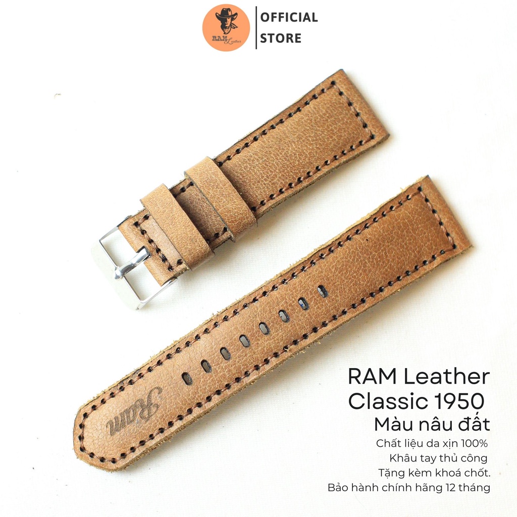 Dây Đồng Hồ Da Bò Sáp Nâu - RAM Leather Classic 1950 Bản 2022 Bền Đẹp