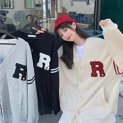 ÁO KHOÁC CARDIGAN NỮ HỌA TIẾT CHỮ R PHỐI VIỀN TAY ĐẸP  SIÊU CUTE VALENTINA SHOP