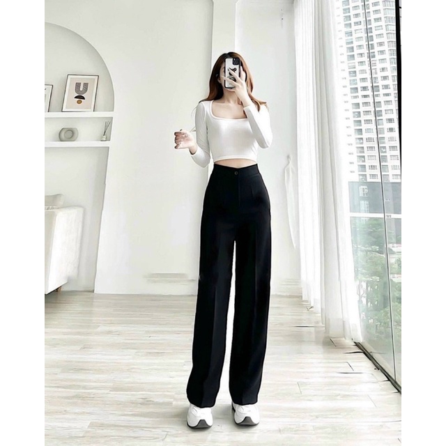Quần ống Rộng Nữ 1 khuy trước Culotes Dáng dài  Quần tây Âu ống rộng dễ phối đồ