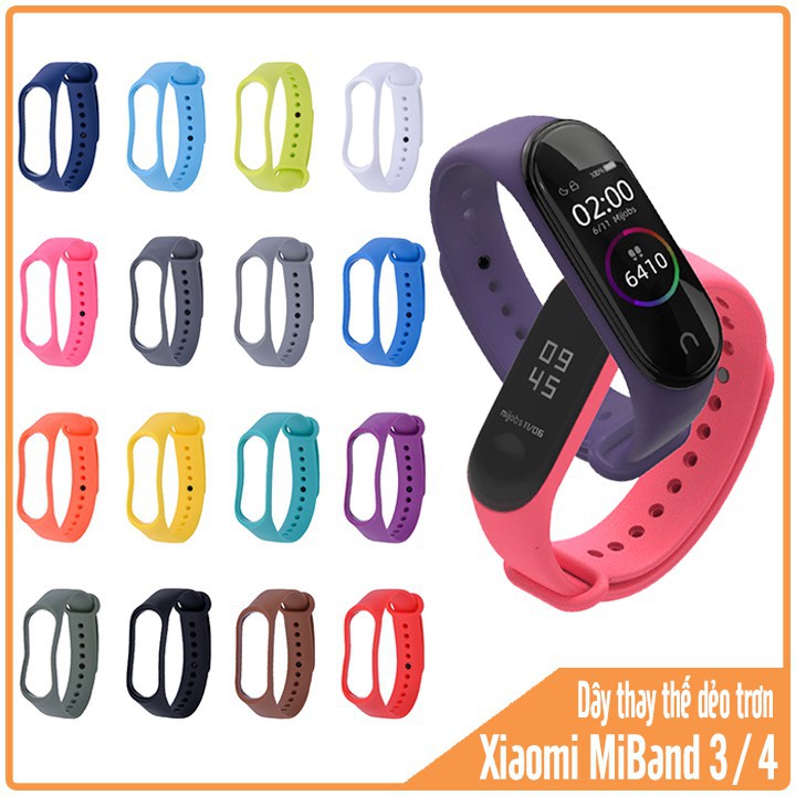 Dây đeo thay thế cho Xiaomi Miband 3 / 4 nhựa dẻo TPU Trơn nhiều màu - Chống thấm nước