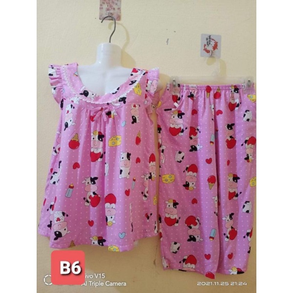 Bộ tole lanh nữ  quần lửng mặc nhà  áo có ren cổ