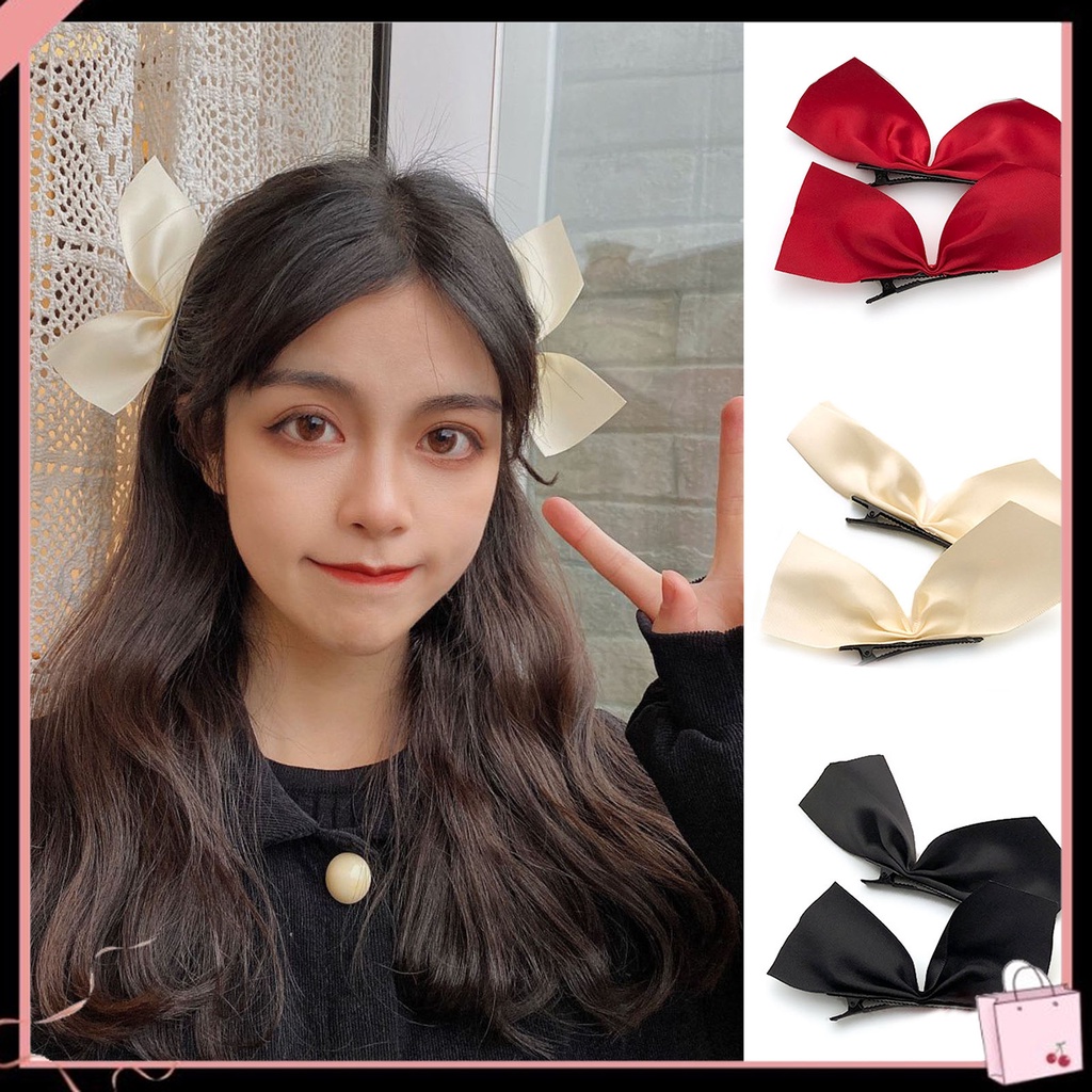 1 Cặp Kẹp Tóc Hình Nơ Màu Sắc Trơn Dành Cho Nữ