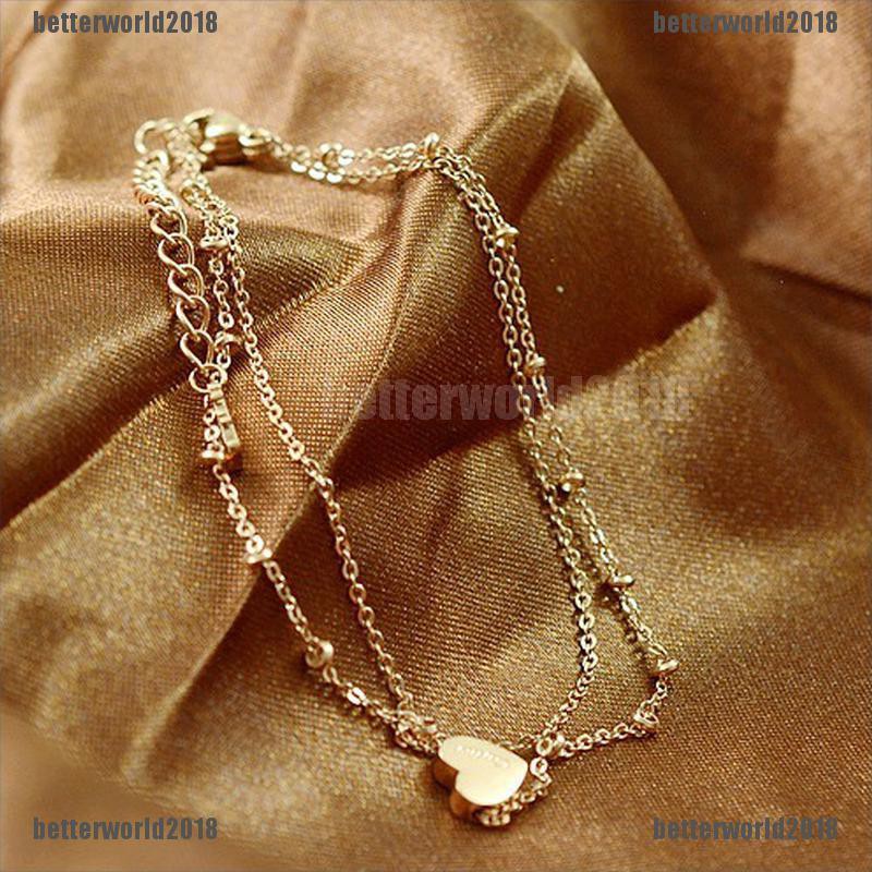 [Better] Sexy Gold Tone Love Heart Ankle Bracelet Double Layer Chain Foot Anklet [World] | BigBuy360 - bigbuy360.vn