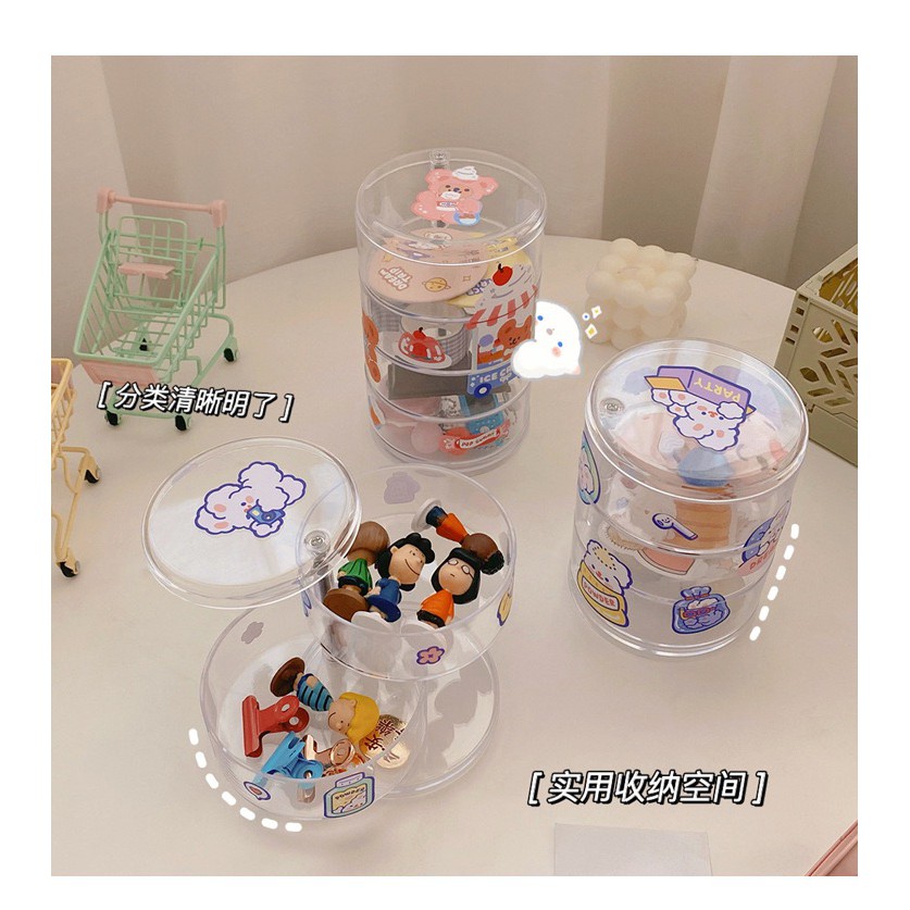 Hộp đựng trong suốt 3D xoay 360 (kèm sticker dán siêu xinh) - Tủ mini