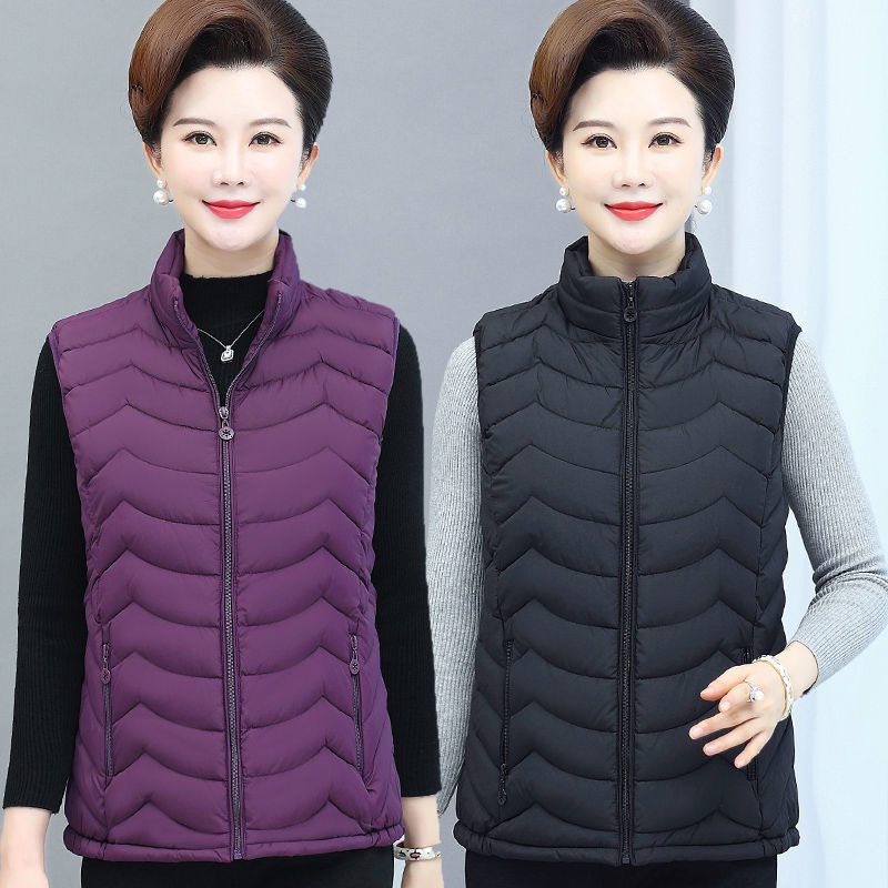 Phụ nữ trung niên và cao tuổi mùa thu đông phong cách mới của xuống áo khoác cotton vest mẹ mặc ghi lê