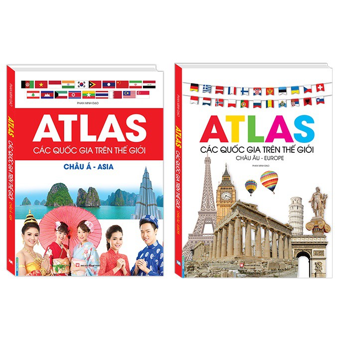 Sách - Combo Atlas các quốc gia trên thế giới châu âu, châu á