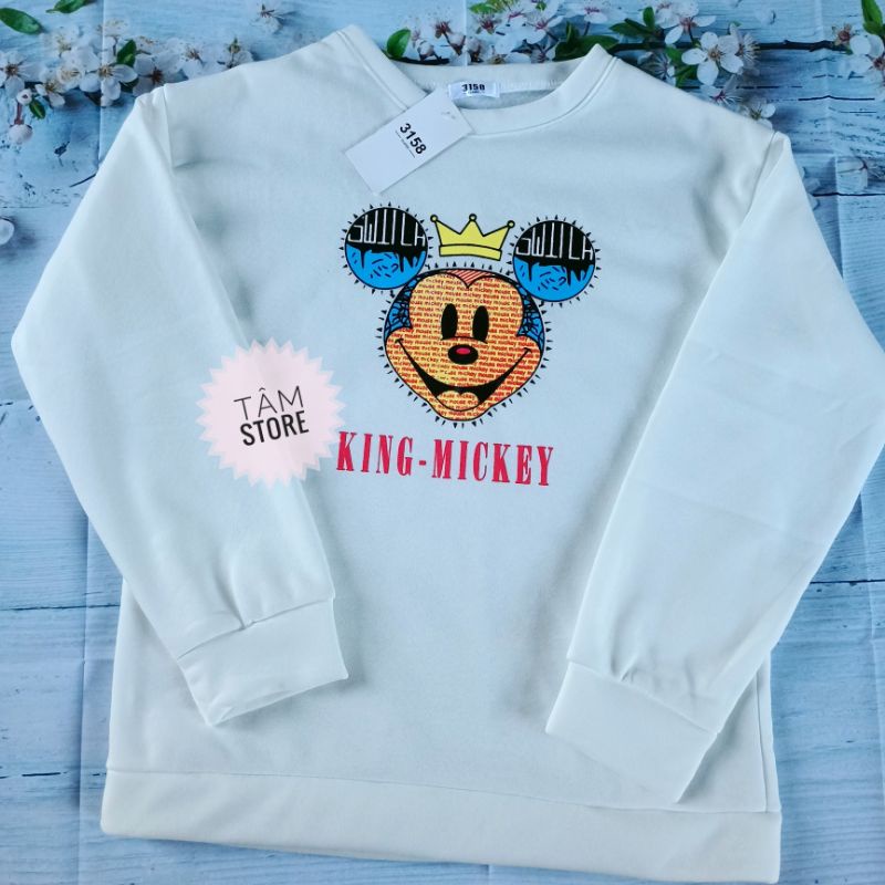 Áo Sweater 3158 unisex hình Mickey- Áo nỉ 2 lớp nam nữ, áo nỉ cotton dày dặn form rộng 65kg