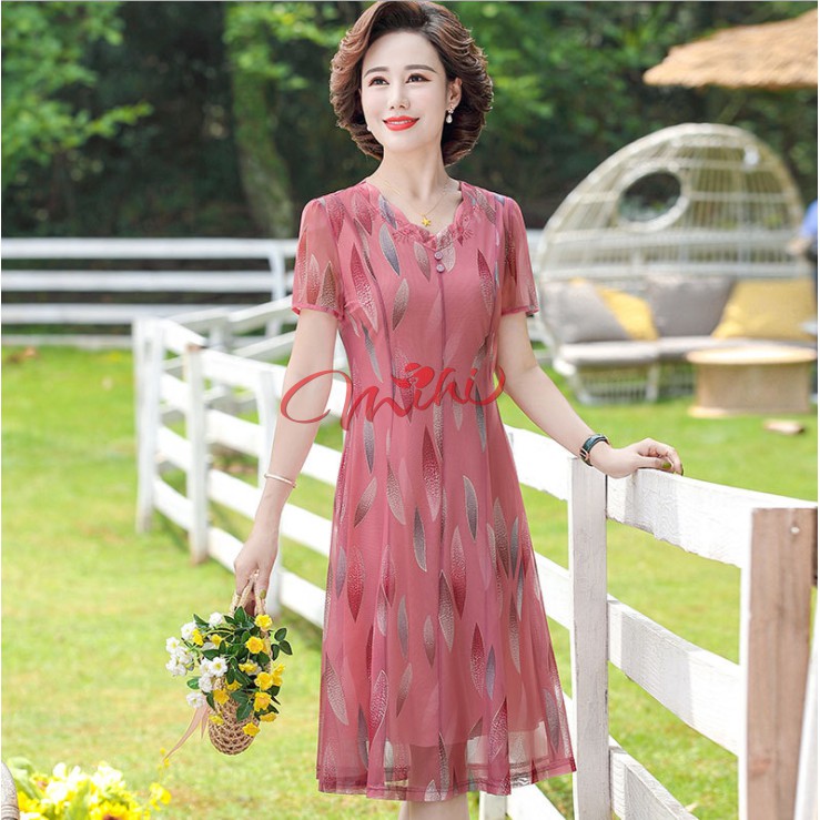 Váy Đầm trung niên nữ cho mẹ phối hoa cao cấp V81 - Áo đầm kiểu thời trang dự tiệc dạ hội đẹp cho người lớn tuổi Bigsize | BigBuy360 - bigbuy360.vn