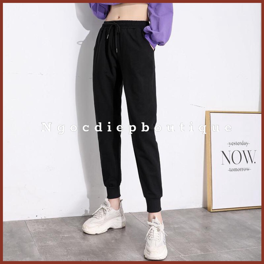 QUẦN THỂ THAO NỮ - Quần Jogger gân tăm DÁNG DÀI, BO ỐNG