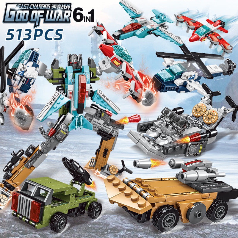 Bộ lắp ghép lego rô bốt người máy biến hình phương tiện giao thông 6 in 1 với 513 chi tiết