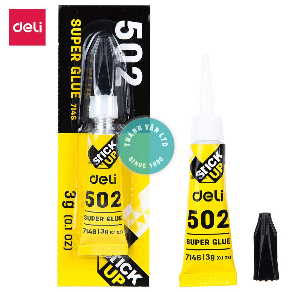 Keo 502 Super Glue Deli 7146 Dán Nhựa, Kim Loại, Gỗ, Porcelain, Cao Su, Da, Giấy