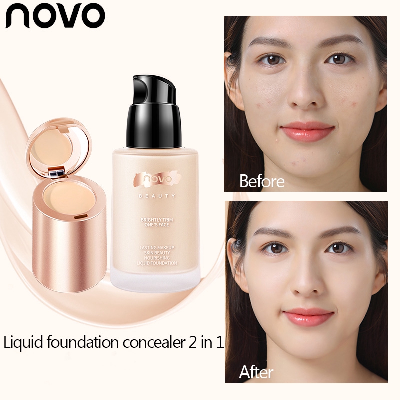 Bộ sản phẩm Novo 2 Trong 1 gồm kem nền dạng lỏng và kem che khuyết điểm lâu trôi