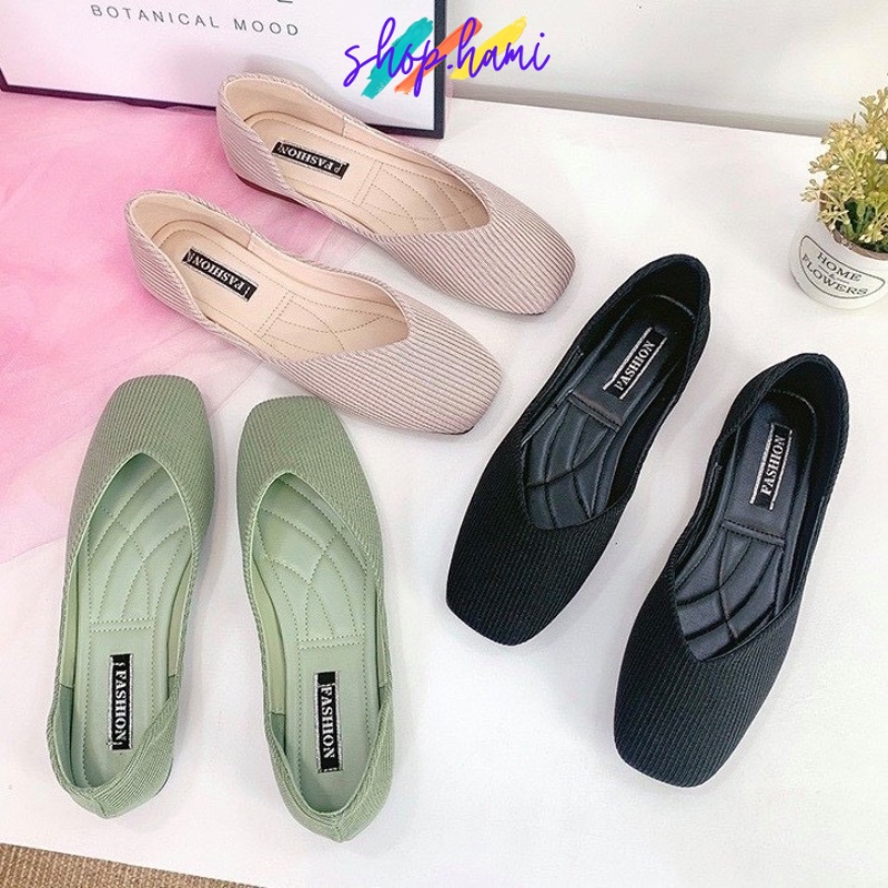 Giày Búp Bê Nữ Đế Bệt Mũi Vuông Da Lộn Chống Trơn Êm Chân Nhiều Màu Hot :Đen, Hồng, Xanh. Đủ Size 35-40 SHOP HAMI G15
