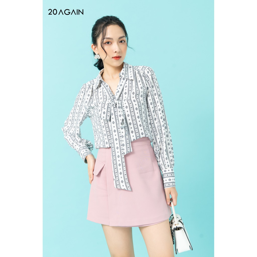 Áo sơ mi nữ công sở cổ thắt nơ 20AGAIN ASA1693