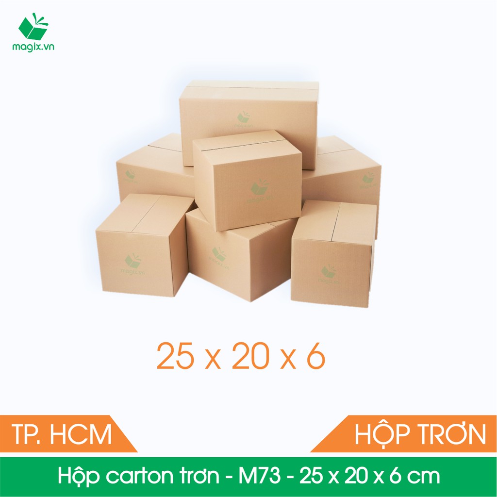 M73 - 25x20x6 cm - 50 Thùng hộp carton trơn đóng hàng + tặng 25 decal HÀNG DỄ VỠ