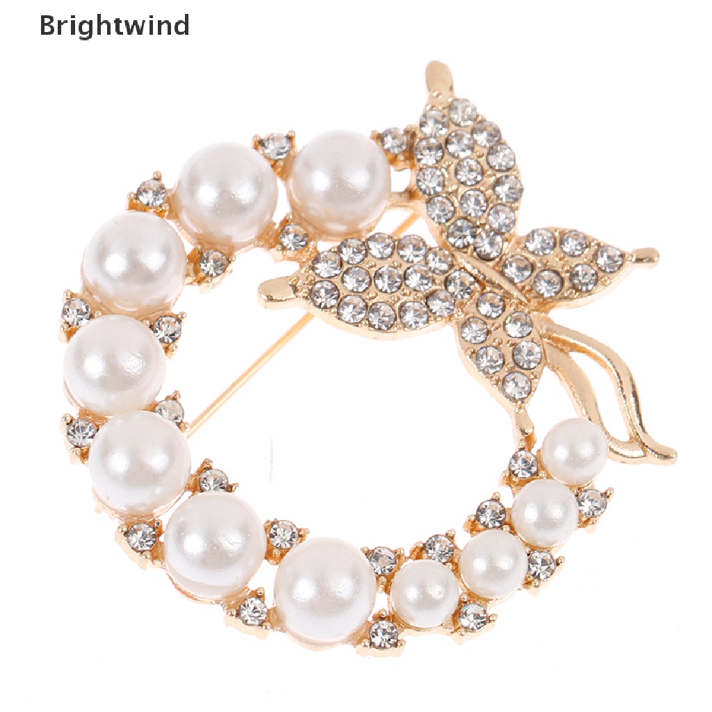 [Brightwind] Pearl Rhinestone Wreath Butterfly Brooch Women Weddings Office Brooch Pins Gifts Hot Sell