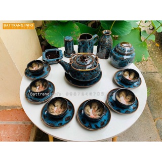 Ấm chén men hoả biến thiên thanh lòng hoa cao cấp Bát Tràng