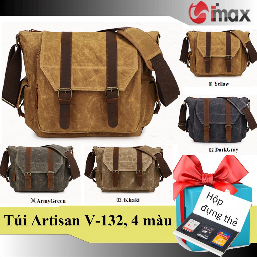 Túi máy ảnh đeo chéo Artisan V-132, 4 màu, Tặng hộp đựng thẻ nhớ