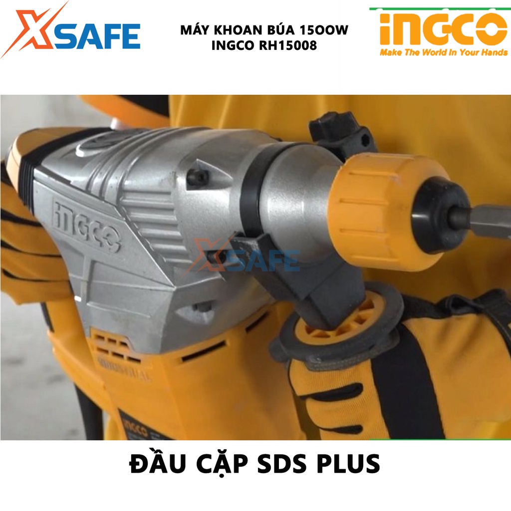 Máy khoan búa dùng pin 3 chức năng 1500W INGCO RH15008 - Đầu gài sds, tốc độ 750rpm, tốc độ búa 3000bpm, lực đập 5J