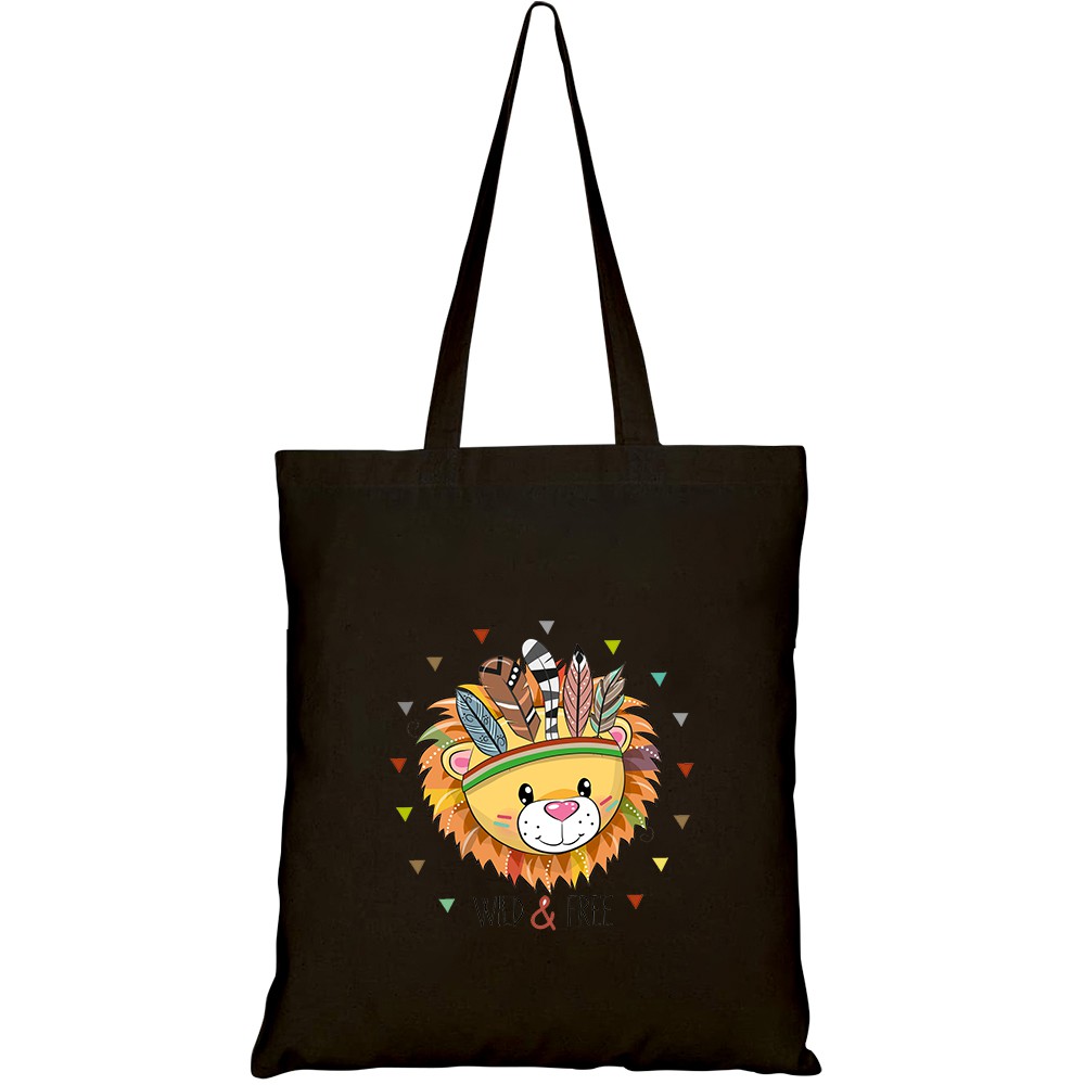 Túi vải tote canvas HTFashion in hình cute cartoon tribal lion feathers HT347