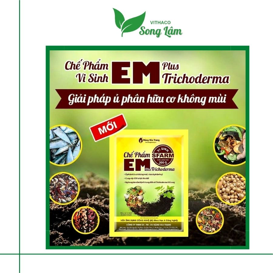 Chế phẩm men vi sinh ủ phân hữu cơ EM Plus Trichoderma Sfarm  ủ rác, phân hữu cơ, dịch chuối, phân cá