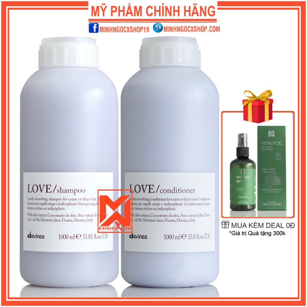 Dầu gội xả siêu mượt DAVINES LOVE SMOOTHING 1000ml chính hãng