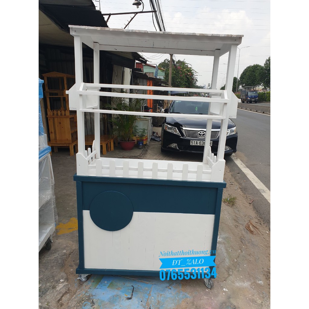 Tủ gỗ bán trà sữa đẹp, xe sinh tố cafe nước ép bằng gỗ Bình Dương