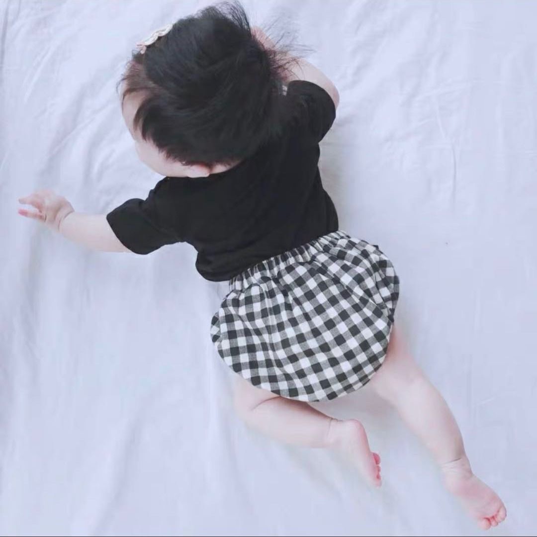 Baby Newborn Boys Girls Solid T-shirt+Plaid Polka Dot Print Shorts Pants+ Headband Set