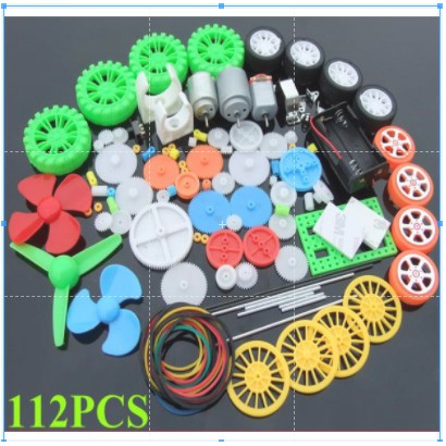 Đồ chơi robot mô-tơ DIY mô hình bánh xe nhựa ròng rọc TQ- Bộ bánh răng nhựa 112 món và 55 món