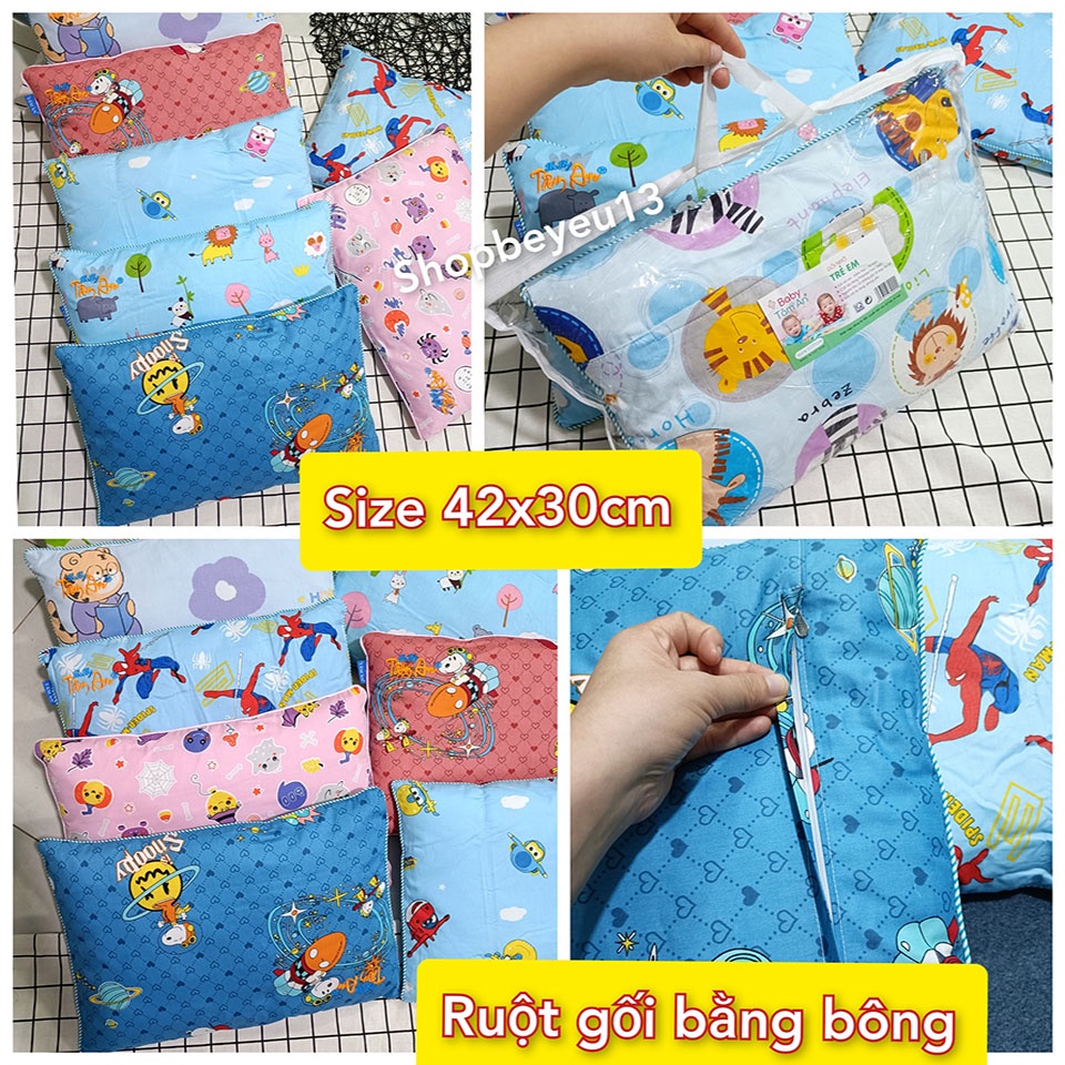 Gối trẻ em 100% cotton mềm mịn,thấm hút mồ hôi,gối cho bé mẫu giáo ruột bông