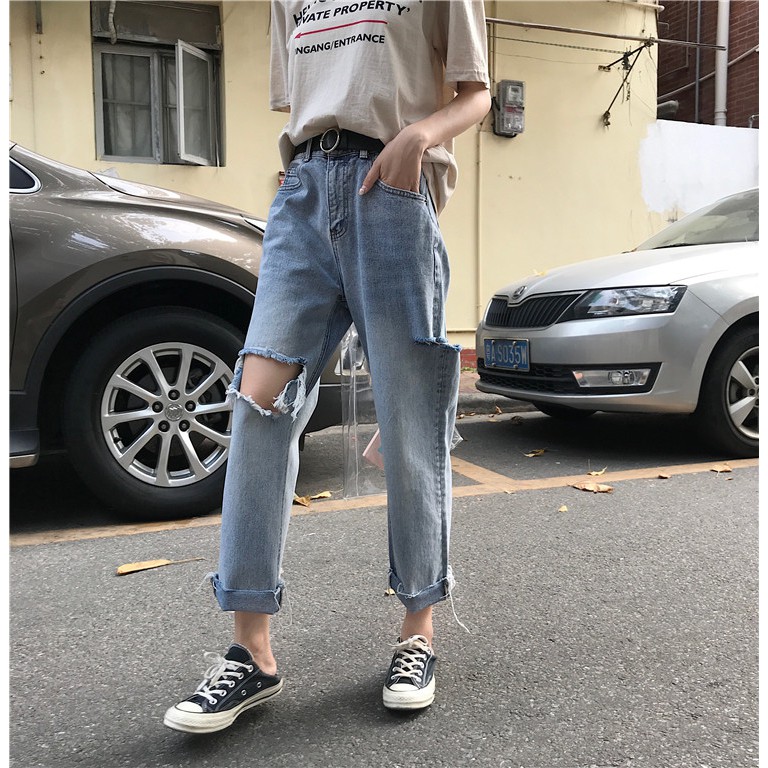 [ order] quần baggy ulzzang rách 1 phía dáng xuông | BigBuy360 - bigbuy360.vn