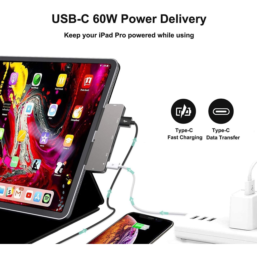 7 Trong 1  Bộ Chia Cổng USB C 3.0 HUB Cho iPad air 4+Âm Thanh HDMI  iPad pro 10.9 mini 6 Pro 11 12/9 2018 2020 2021  4K/3.5mm