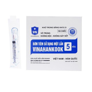 Bơm tiêm 5ml dùng 1 lần Vinahankook, hộp 100 chiếc