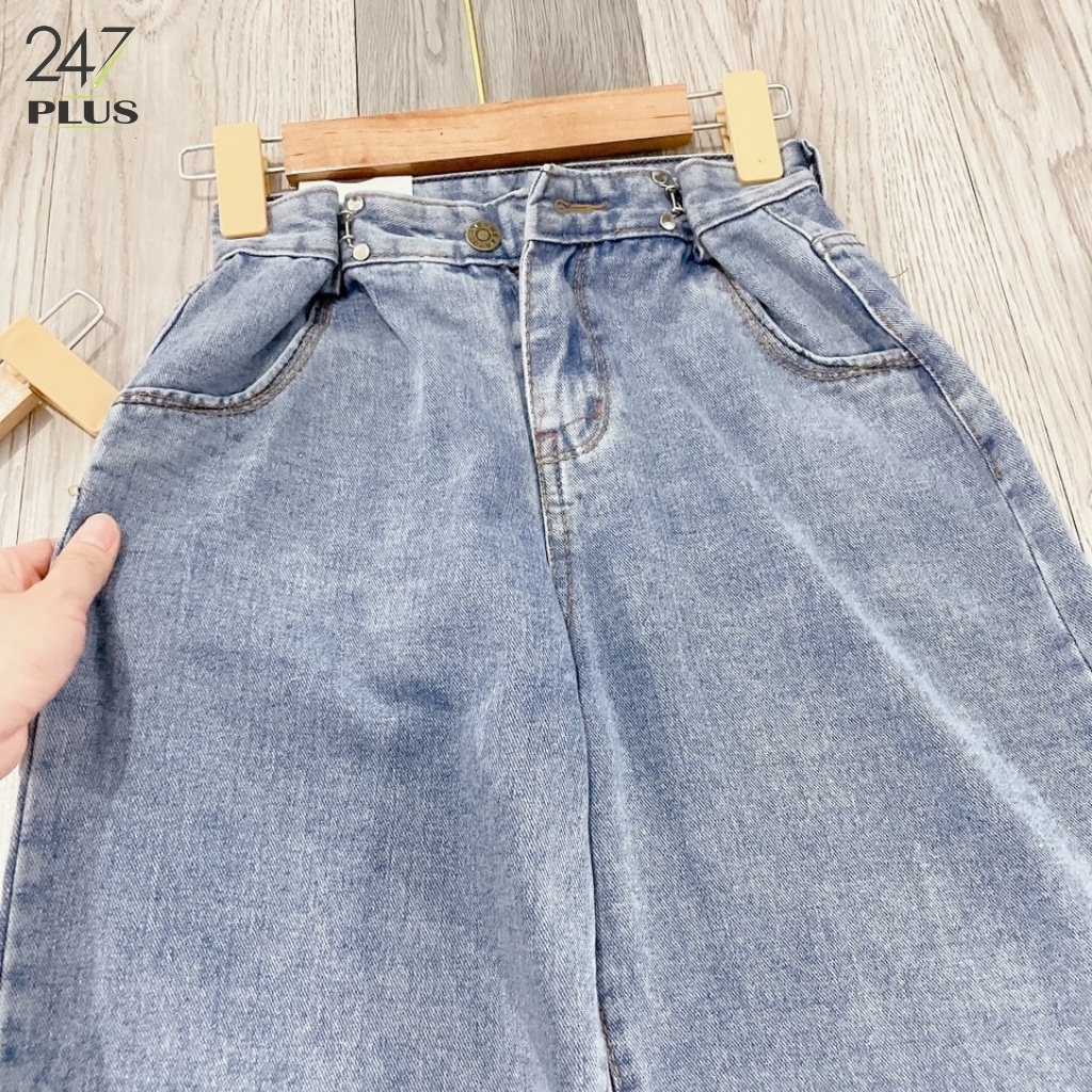 Quần Culottes Jean cạp cao năng động thụng móc cài dài 100cm