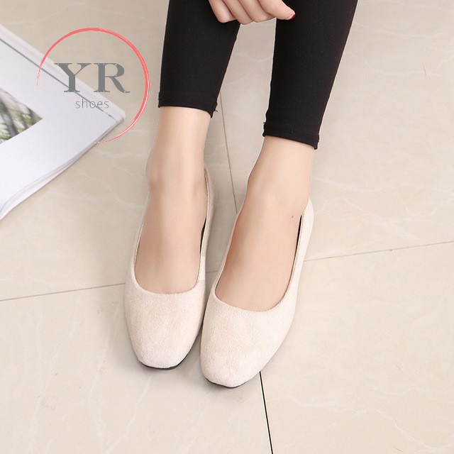 Giày búp bê bằng da lộn mũi tròn size lớn 35-43 dành cho nữ